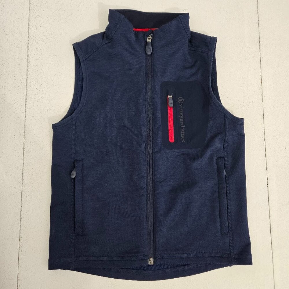 Vineyard Vines Performance Boys Youth Navy Blue Full Zip Vest Sz 6 Preppy Pocket